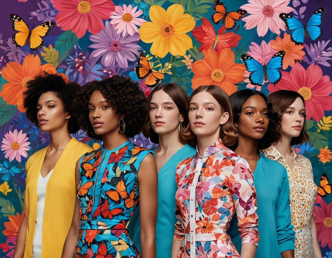 A visually striking representation of a diverse group of individuals exploring their gender identity, showcasing both transgender and gender-nonconforming people in a kaleidoscope of vibrant colors. Each person is depicted in a unique pose reflecting their journey, surrounded by symbols of femininity and empowerment, like flowers and butterflies. The background features abstract patterns that evoke a sense of transformation and acceptance. super-realistic. vibrant colors. 3D.